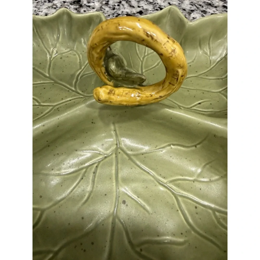 Williams-Sonoma Barbara Eigen Harvest Pumpkin 3 Leaf Relish Dish Olive Green